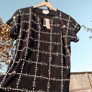 ROMEO & JULIET COUTURE Revolve Pearl Sequin Holiday Blouse Top Small NEW